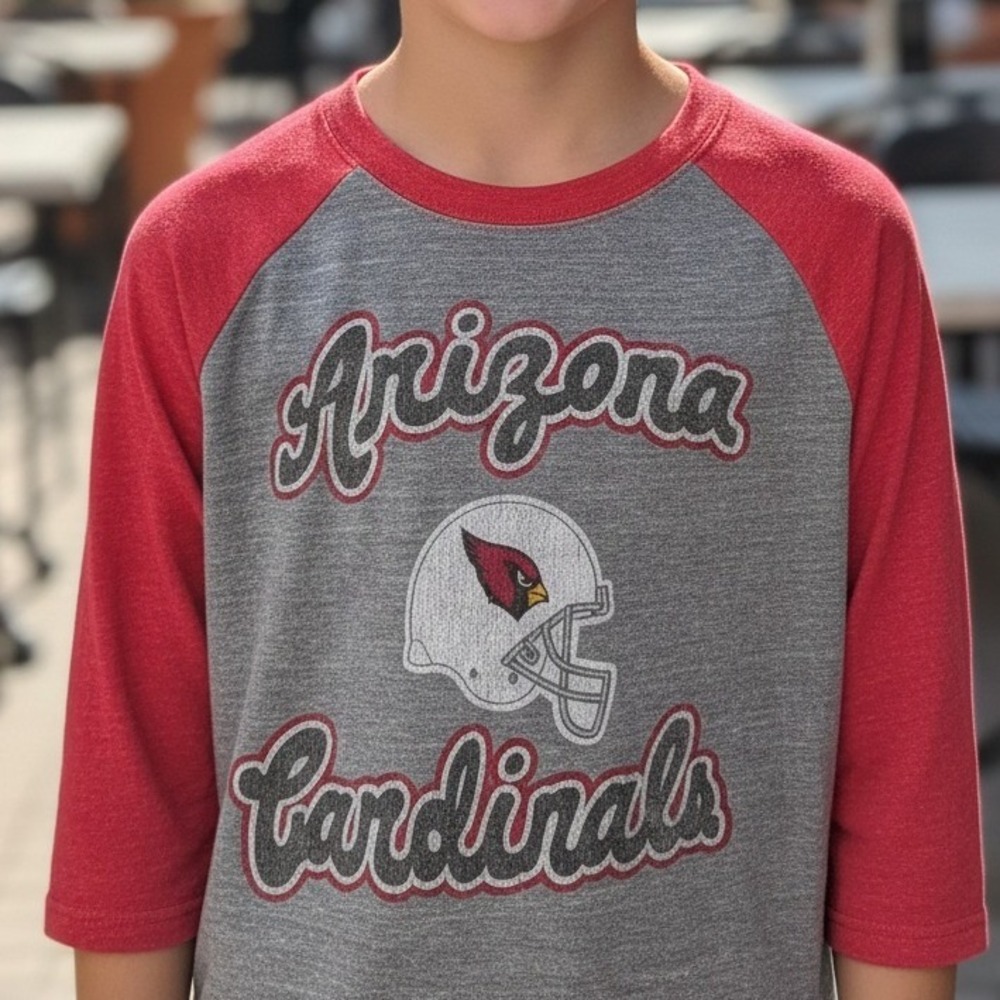 Retro Sport‎ Arizona Cardinals Kids Raglan 3/4 Sleeve T-Shirt Grey Red NFL